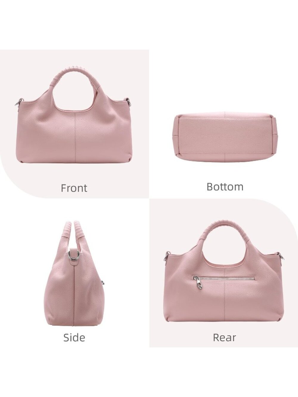 Women's Pink Genuine Leather Shoulder Satchel Designer Crossbody Hobo Bags - Picture 6 of 6